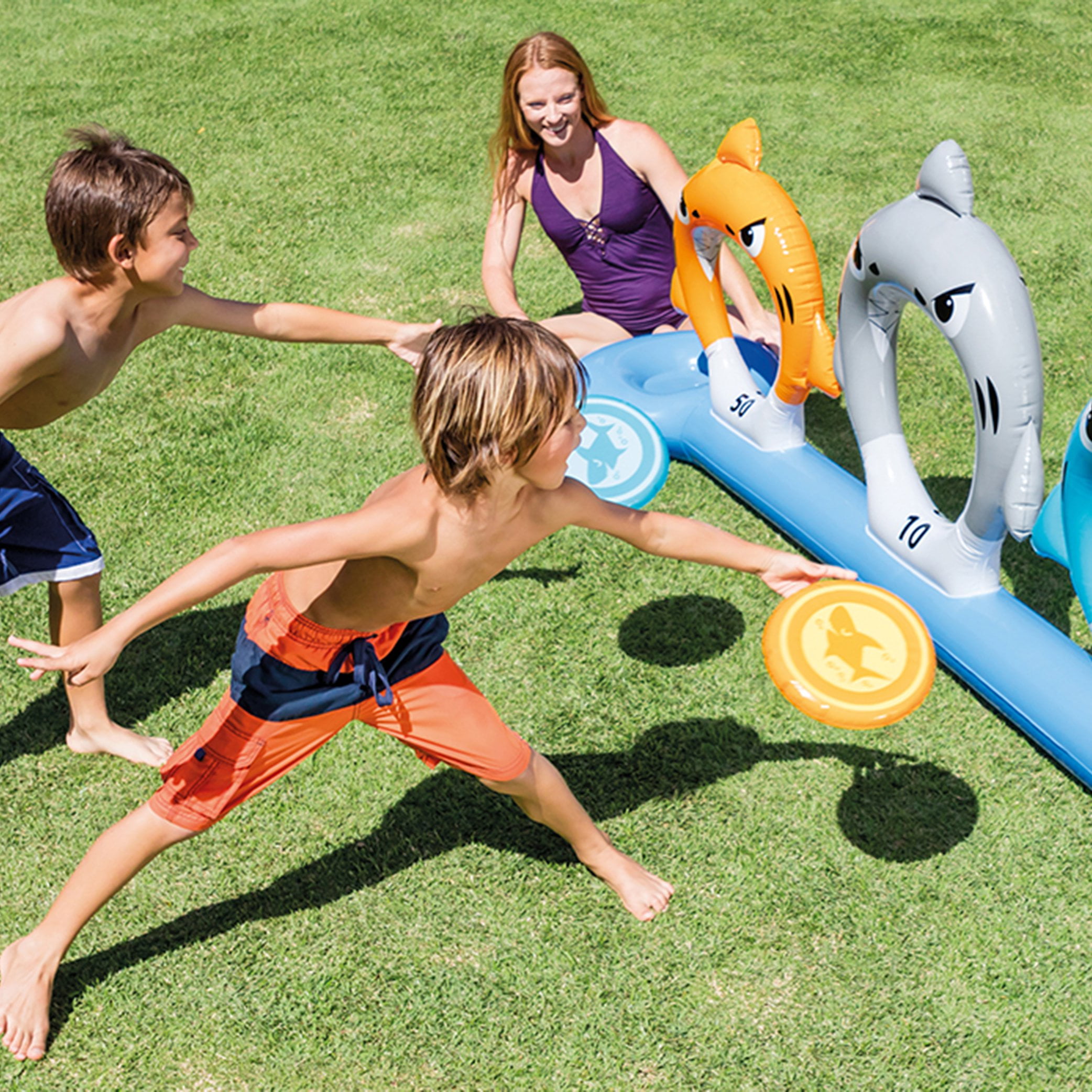 Intex Blow Up Inflatable Feed The Sharks Disc Toss Outdoor Activity Play Set #NG 