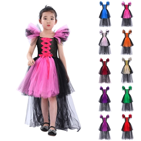 ibiyuan Halloween Baby Girl Dresses Ruffle Sleeve Baby Halloween Outfit Pumpkin Print Girl Clothes Irregular Tulle Tutu Wedding Birthday Party Dresses