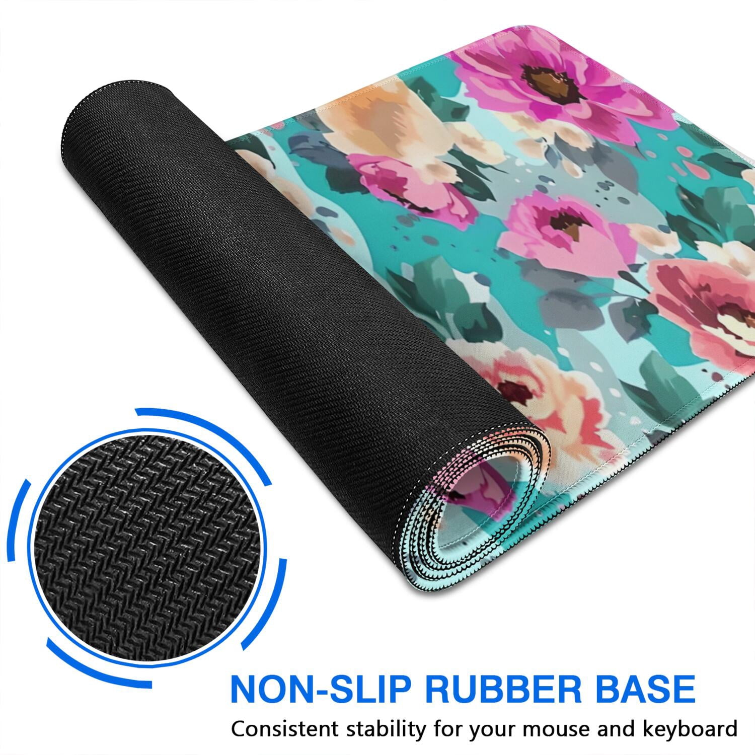 Long Mouse Pads for Desk,Pioneer Flower Floral Print Pattern Desk Mats on Top Of Desks, Desk Mouse Pad Extra Large with 3mm Non-Slip Base and Stitched Edge for Gaming,Office,Work,Home 35.4"x15.7"