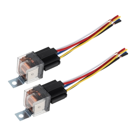 Unique Bargains 5 Pins 36V 80A 2 Pcs Auto Relay with Metal Hanging Hole with Harness Sockets Waterproof Car Relay Clear Black