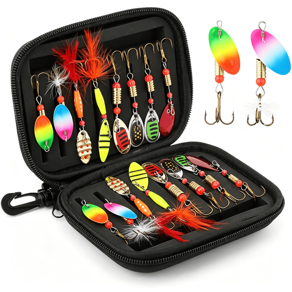 BESTSKY 16Pcs Fishing Lures Spinner Baits Kit,Metal Bass Trout Lures with Portable Carry Bag,Fishing Gears Spinnerbait Spoons Baits for Freshwater Saltwater Trout,Gifts for Men