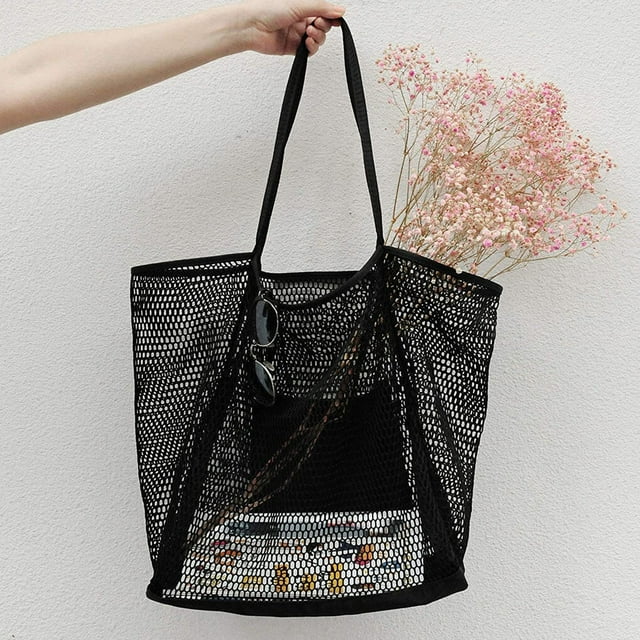 Beach Bags Mesh Shoulder Tote Transparent Bathing Swimming Ladies Bag Outdoor Handbag Multi-function Durable American Style Lady Black