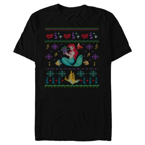 Disney Princess The Little Mermaid Ariel Christmas Sweater - Short Sleeve Blended T-Shirt for Adults - Customized-Black