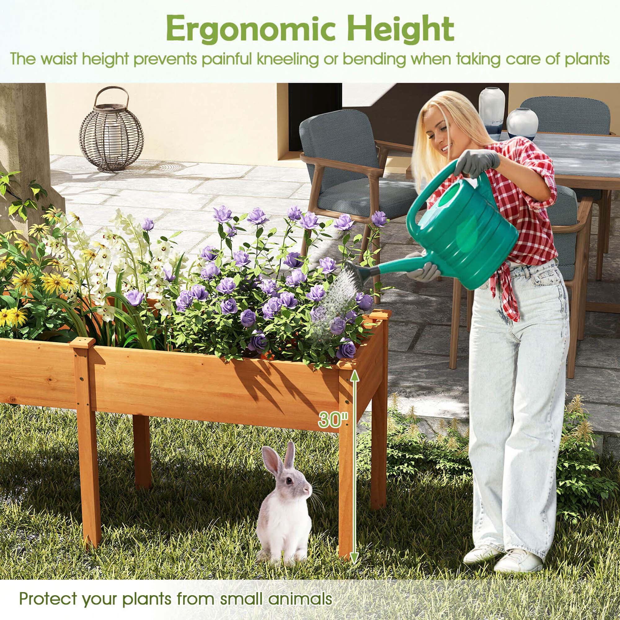 Costway Outdoor Raised Garden Bed with Legs 73x23x30in Wood Planter Box with Divider Panel Brown