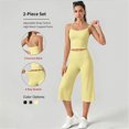 thumbnail image 2 of KPOPLK Workout Clothes for Women 2 Piece Solid Gym Yoga Outfits Set Sports Bra High Waist Capri Pants Activewear Yellow,Size S, 2 of 9