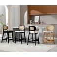 thumbnail image 5 of Guyou Rattan Counter Height Bar Stools Set of 4, Mid-Century Modern Wooden Farmhouse Bar Stools, Faux Leather Upholstered Kitchen Island Barstools for Breakfast Bar Bistro, White, 5 of 10