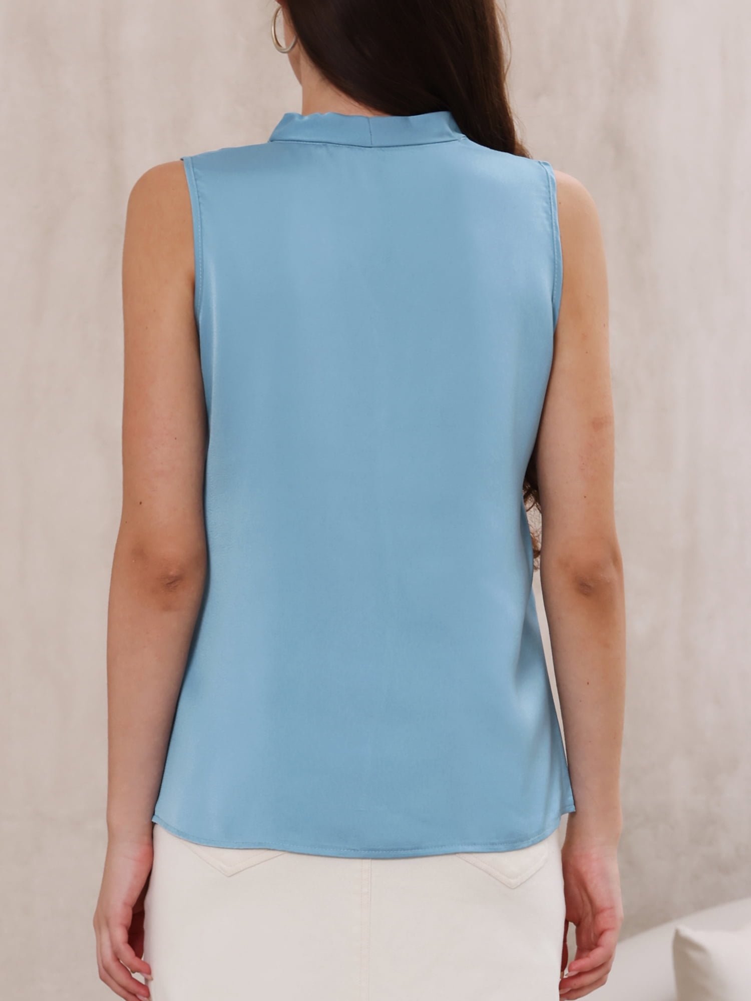 DARING DIVA Women's Satin Tank Top Sleeveless V Neck Business Satin Work Blouse XL Blue