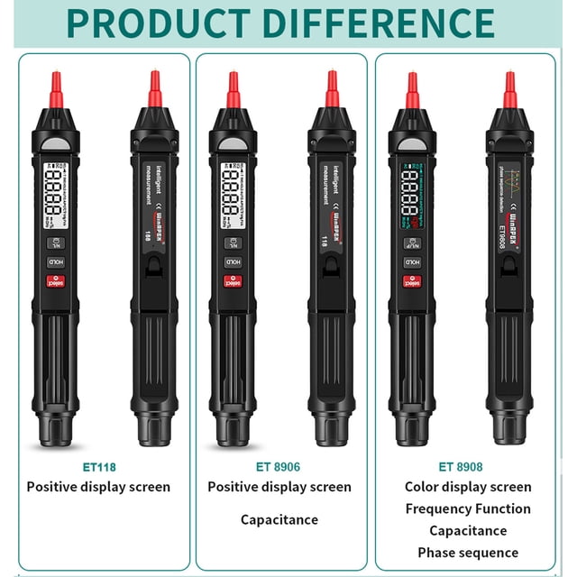 Multimètres, Test de Continuité de Diode Rms Testeur de Résistance Professionnel Testeur de Résistance Testeur de Résistance Compteur de Fil sous Tension la Continuité de la Diode Avait Tenu le Stylo de Test avec Testeur d'Arrêt de Fil sous Tension Buzhi