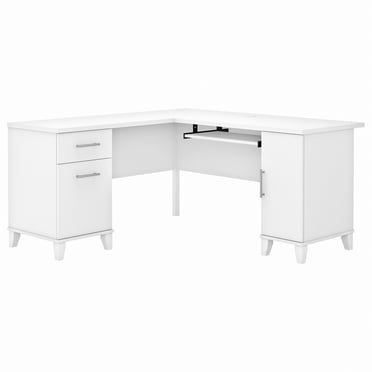 Bush Furniture Somerset 60" L Shaped Desk with Storage, White