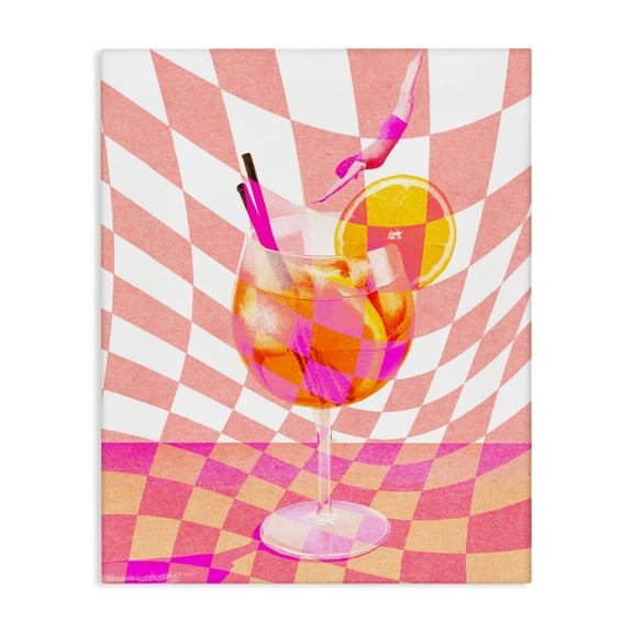 Retro Checkered Summer Cocktail Canvas Wall Art, design by Lil' Rue