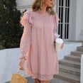 thumbnail image 4 of Vestido De Manga Larga, Cuello Alto, Volantes, Casual, Para Mujer, Vestido De Otoño Para Ir De Compras ANGGREK Rosa S, 4 of 6