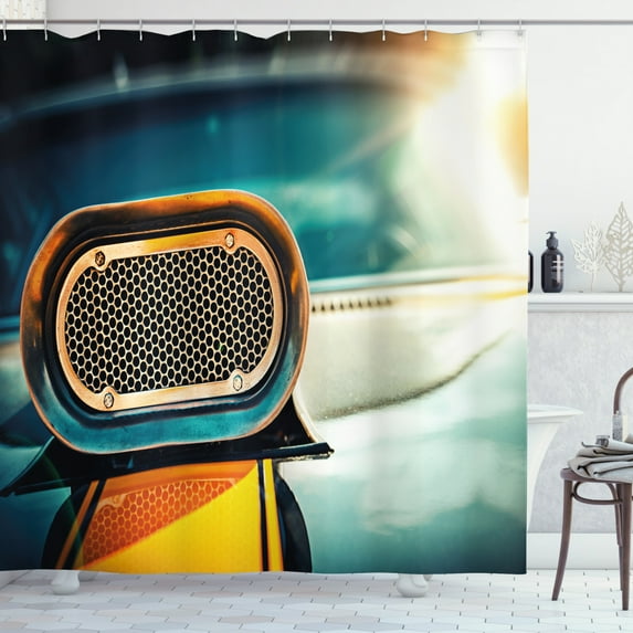 Ambesonne Vintage Shower Curtain, Retro Muscle Car Hood Art, 69"Wx75"L, Turquoise and Orange