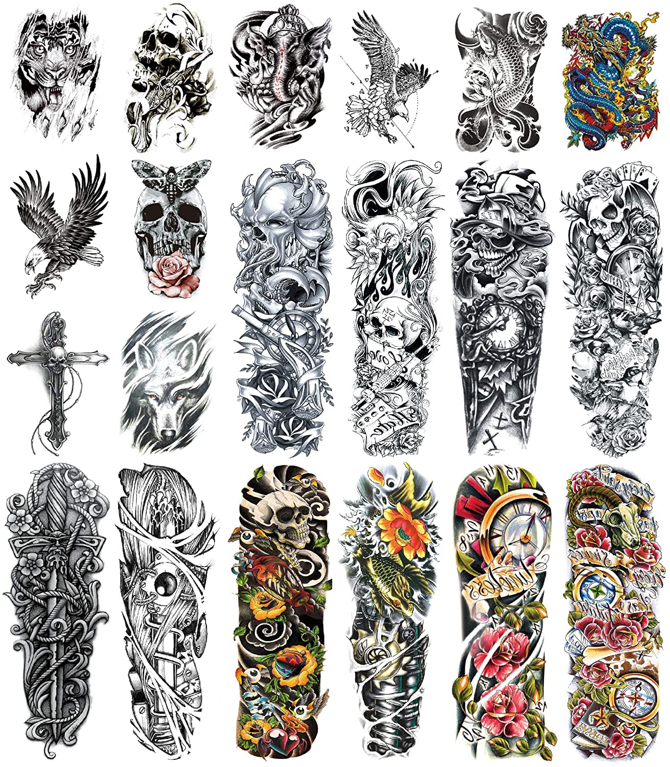 Full Arm Fake Temporary Tattoos and Half Arm Tattoo Sticker (20 sheets