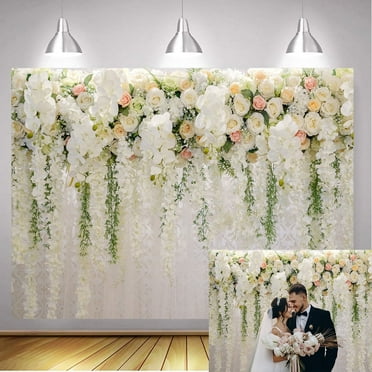 7×5FT White Flower Backdrop Wedding Backdrop Sweet Simple White Flower Backdrops for Wedding Decoration Mother's Day Party Supplies