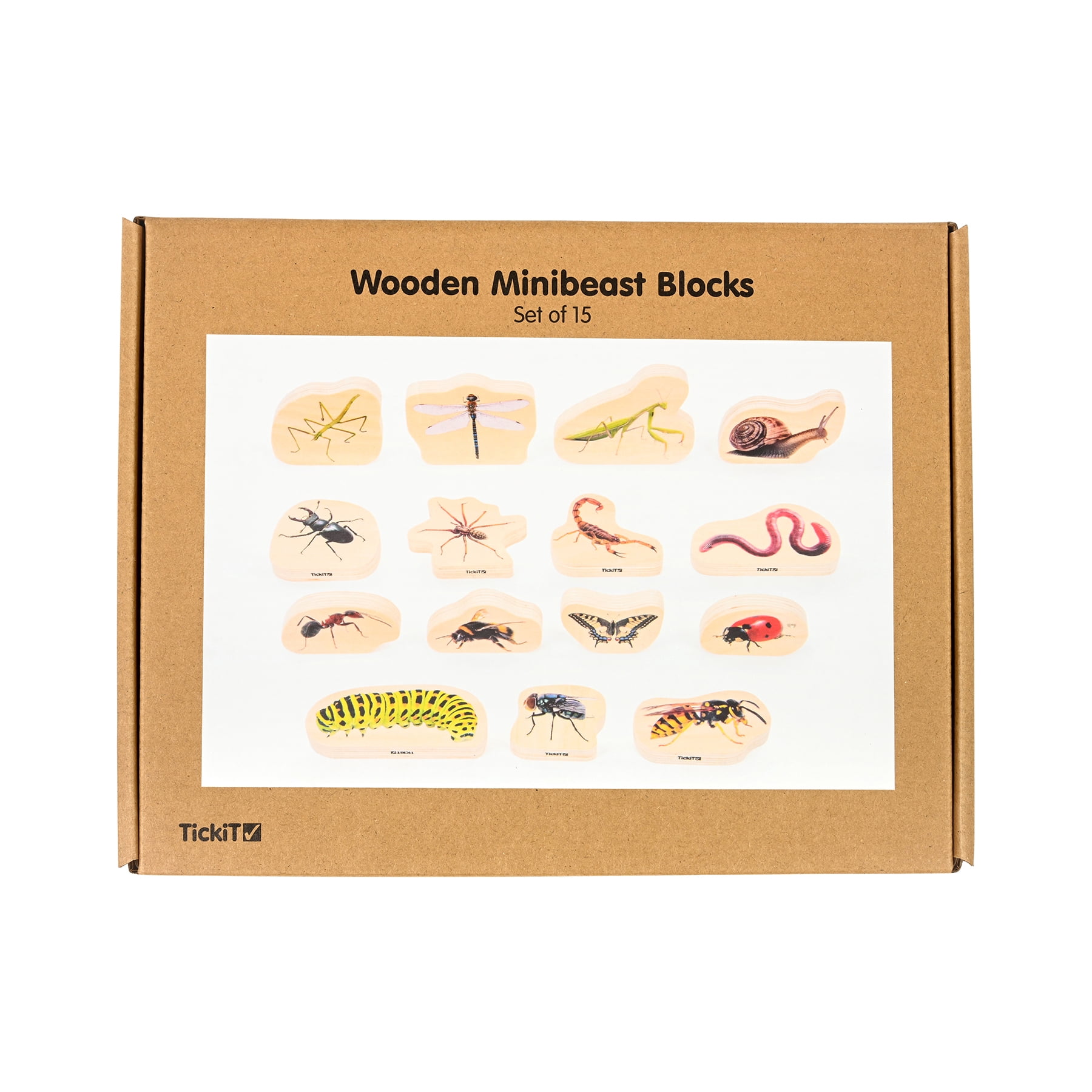 TickiT Wooden Minibeast Blocks - Set of 15