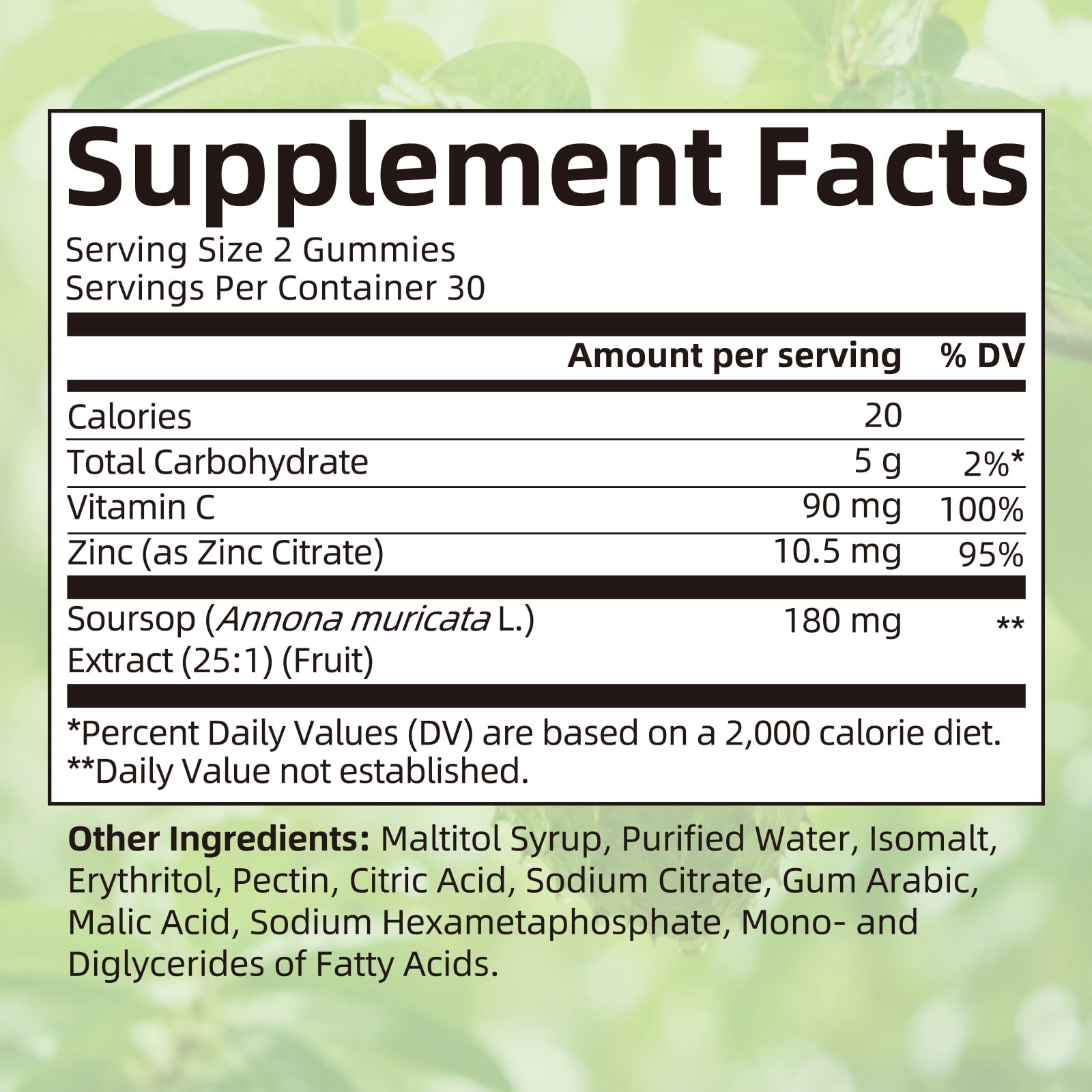 Soursop Graviola Gummies, Organic Soursop Leaves and Seeds Extract with Vitamin C, Zinc, Digestive, Immune Support and Antioxidant Properties, 60 Gummies