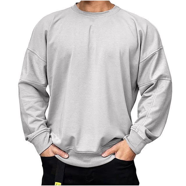 Besolor Chandails en Molleton pour Hommes 2024 Col Rond Manches Longues Pull Blouse Décontractée Couleur Unie Ample Automne Printemps Tops