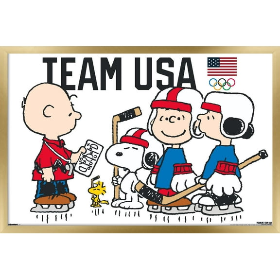 Team USA x Peanuts – Olympic Hockey Team Wall Poster, 14.725" x 22.375" Framed