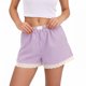 thumbnail image 2 of TaTaai Women's Spring Summer Cute Striped Lace Splice Elastic Waist Short Pants Comfortable Soft Home Sleep Lounge Shorts with Pockets Casual Daily Wear Gift, 2 of 5