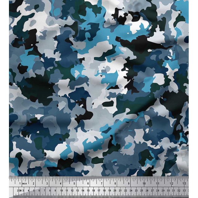 Soimoi polyester Crepe Fabric Two Tone With White Camouflage Printed Craft Fabric by the Yard 52 Inch Wide