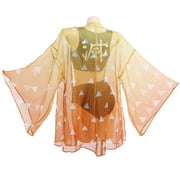 Miccostumes Women Two Piece Beach Swimsuit Anime Bathing Suit Lace Up Swimwear Set with Orange Sheer Kimono Haori Cover up, M