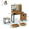 thumbnail image 4 of PAKASEPT Large Vanity Set with 9 LED Lights, Vanity Table with 3-Drawer Chest, Makeup Vanity Dressing Table with Cushioned Stool & 2 Large Drawers (Brown), 4 of 9