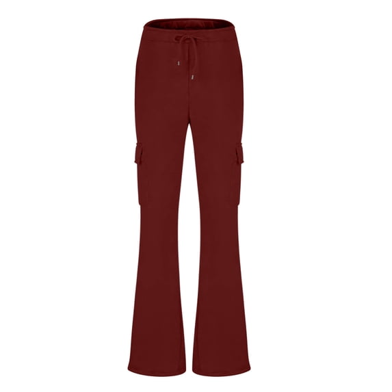 Khunlpohl Women's Cargo Sweatpants Elastic Waist Wide Legs Drawstring Trousers with Pockets Loose Casual Sports Pants