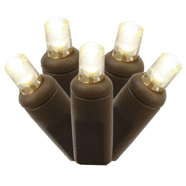 Lot de 50 Lumières de Noël Grand Angle de Qualité Commerciale Blanc Chaud - Fil Brun