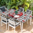 thumbnail image 2 of Valentine's Day Table Cloths for 3 Foot Rectangle Tables, Red Gnomes Love Checkered Buffalo Patio Waterproof Elastic Fitted Tablecloths, Washable Rectangular Table Cover for Camping, 2 of 8