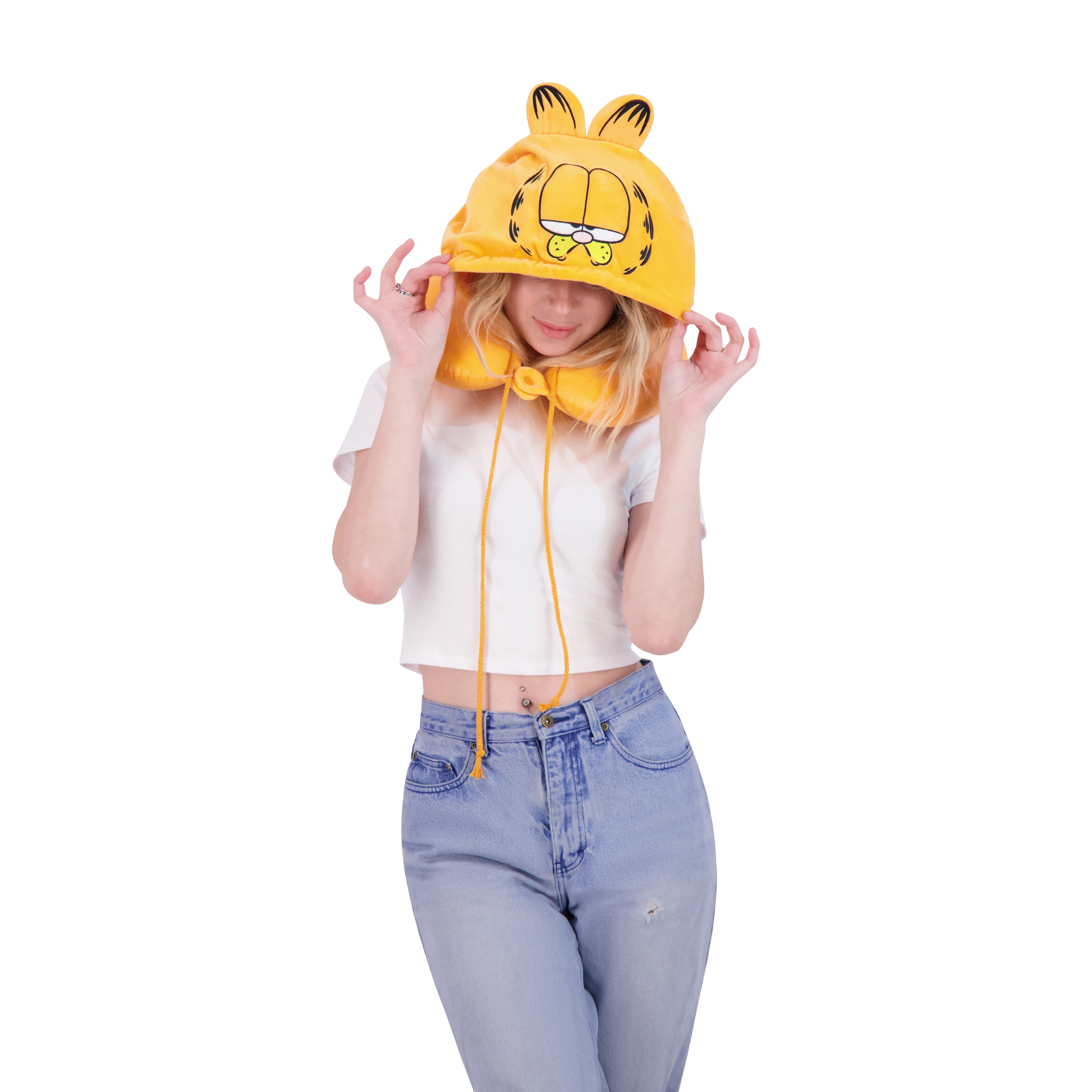 Garfield Hooded Neck Pillow, Memory Foam Travel Accessories for Airplane, Car, and Office, Comfortable and Breathable, Orange