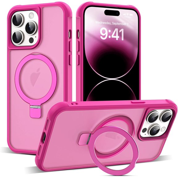 for iPhone 14 Pro Max Case with Invisible  Ring Stand Translucent iPhone 14 Pro Max Phone Case 6.7" [Compatible with MagSafe][Great Grip Feeling], Rose