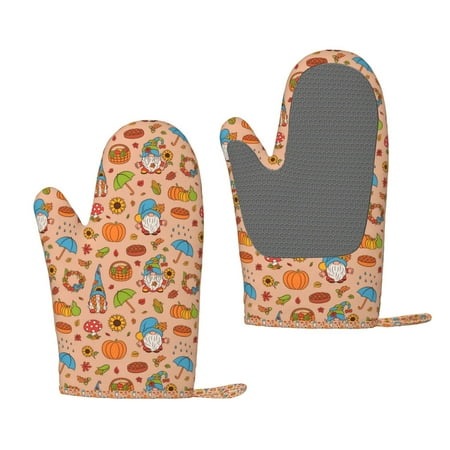 

Junzan Fall Gnomes1 for Oven Mitts 2 Piece Set BBQ Gloves Grilling Gloves Heat Resistant Oven Gloves Kitchen Silicone Oven Mitts for Barbecue/Cooking/Baking