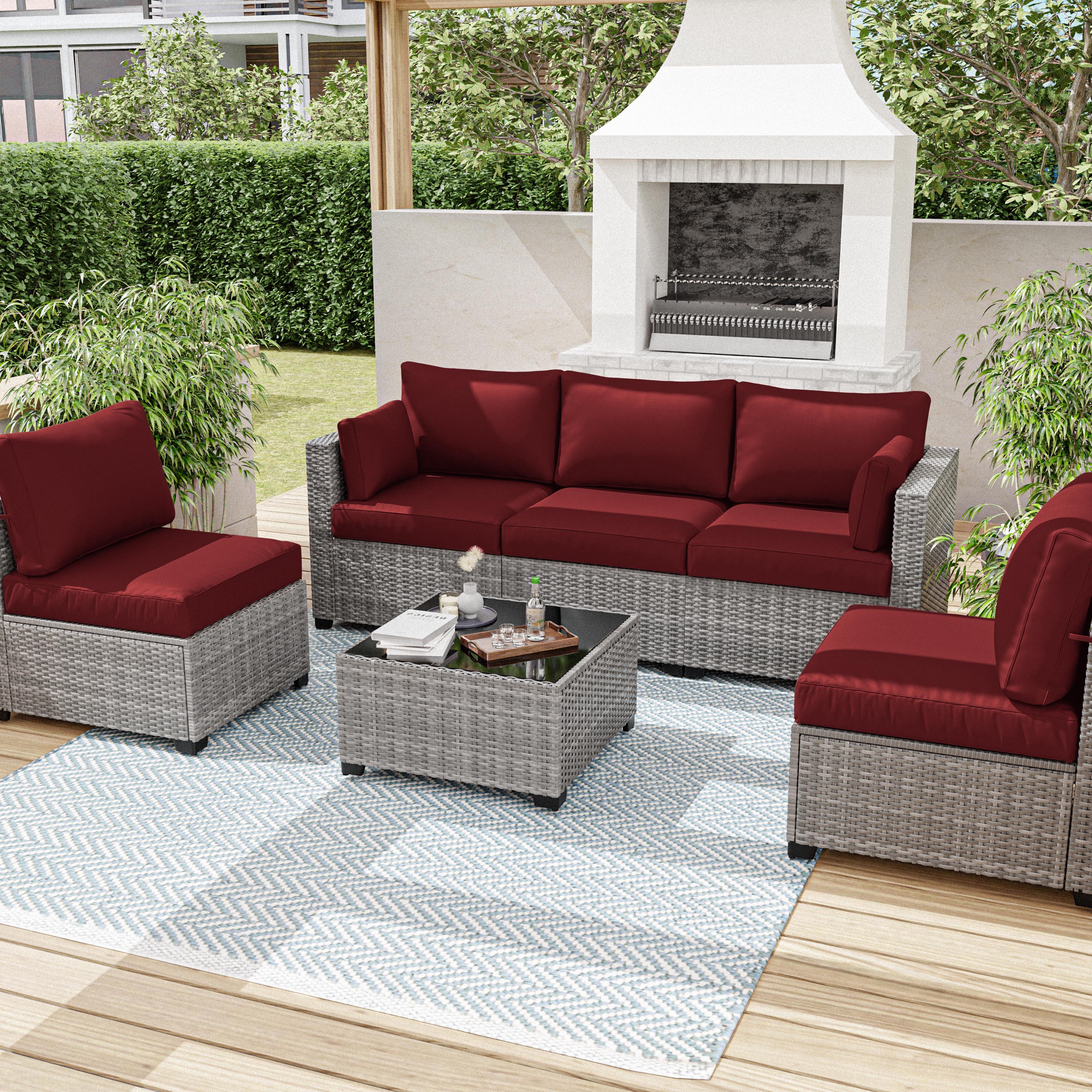 Snubbull 8-piece Patio Furniture Cushions, Replacement Outdoor Cushions for 3-Seat Sectional Sofa, Waterproof & Zipped, 25.6"*23.6"*4", Burgundy
