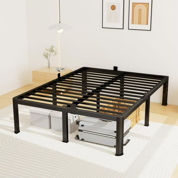 12 Inch Queen Bed Frame, Metal Platform Bed Frame with Round Corner Legs, 3500 lbs Heavy Duty Steel Slats Support, No Box Spring Needed, Noise Free, Easy Assembly, Black