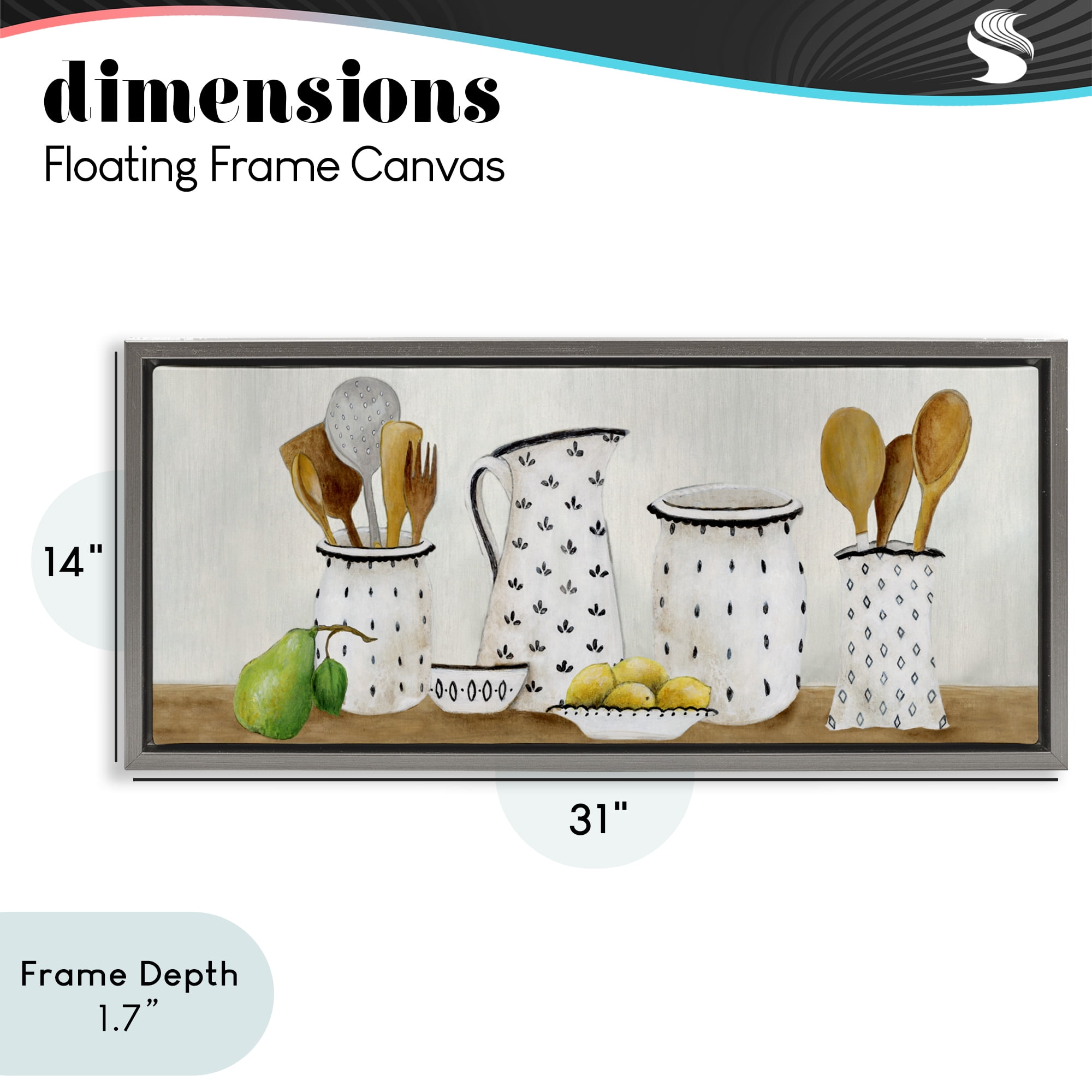 Stupell Industries Kitchen Jugs & Utensils Gray Framed Floater Canvas Wall Art, design by Janet Tava