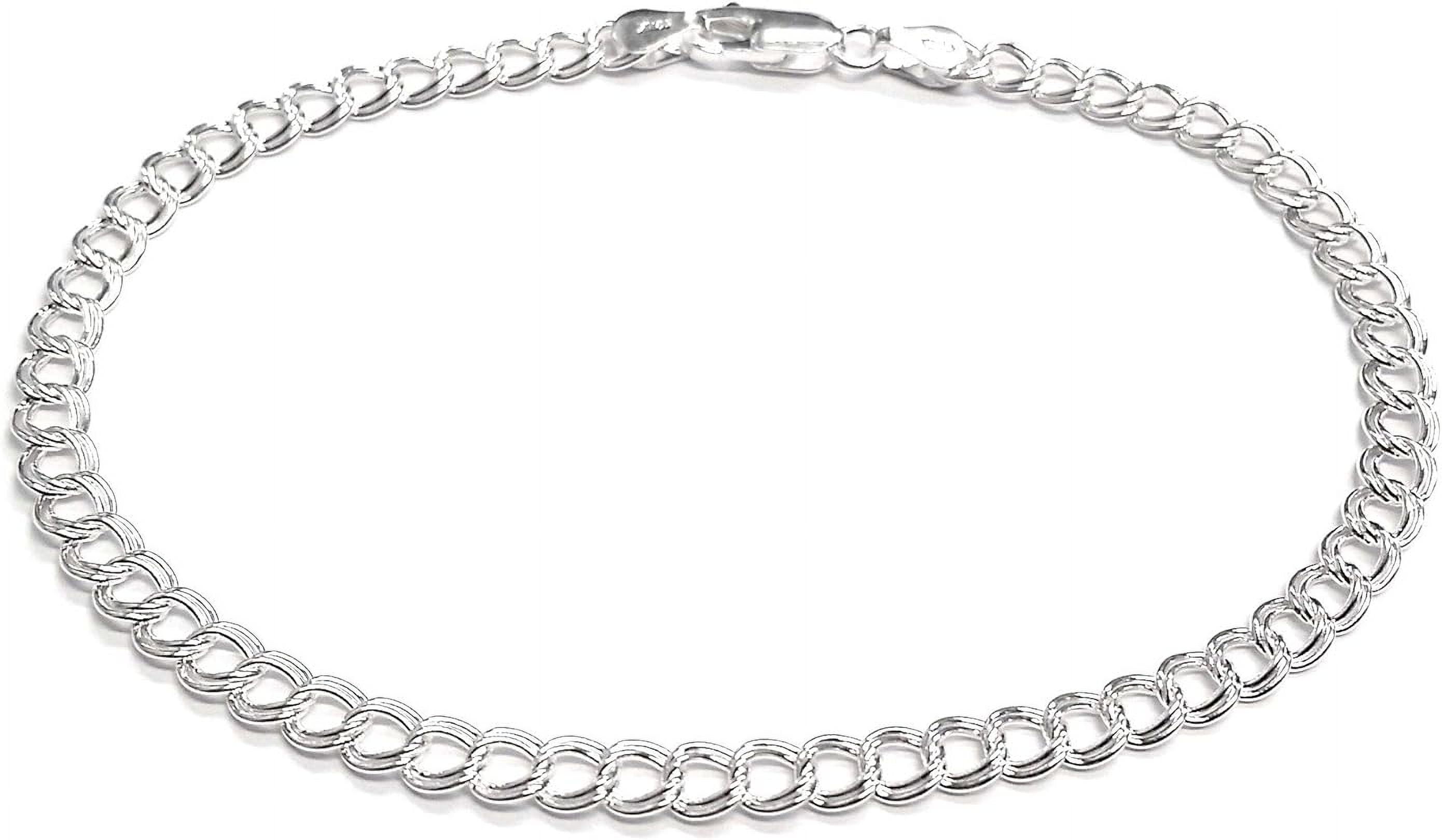 PORI JEWELERS 925 Sterling Silver 4mm Charm Link Chain Anklet - Available in Silver or Yellow 9"