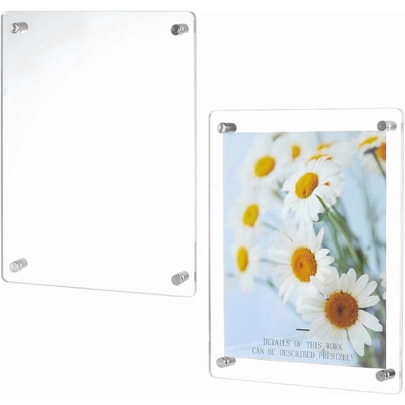 2Pcs Floating Clear Acrylic Frame Straight Corners with Standoff 12x9x1.4Inch Rectangle Acrylic Hanging Photo Frame Display Mount for Photography Display for DIY