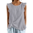 thumbnail image 4 of Bmisegm Womens Tank Tops Casual Comfortable Ruffle Sleeveless Round Neck Relaxed Fit Lightweight Breathable Basic Vest Summer Tops for Women Light Gray M, 4 of 5
