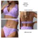 thumbnail image 4 of Conjunto de bikini para mujer 3 piezas Cuello halter Corte alto Cuello en V Estampado Volantes Dobladillo Cubrir Traje de baño Púrpura L, 4 of 5