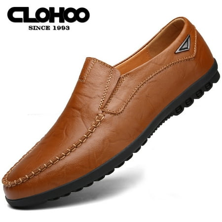 

CLOHOO Men‘s Handmade Comfortable Non Slip Leather Loafers Light Brown