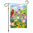 thumbnail image 1 of Bienvenido amigos pájaro flor mariposa reversible jardín patio pancarta 12" x 18", verano primavera decoración floral jardín bandera pancarta para decoración del hogar al aire libre fiesta Ormromra HMHZ958-1, 1 of 1