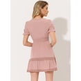 thumbnail image 4 of DARING DIVA V Neck Smocked Elastic Waist Short Sleeve Mini Dress M Pink, 4 of 5