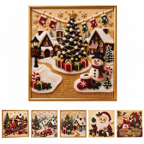 Kdkad DIY Christmas Pearl Diamond Art Kit, Diamonds Pearl Painting Craft for Adults & Beginners, 7.9 In Christmas Decor for Desk Mantel Shelf, Handmade Christmas Gift for Women, Elegant Home Decor