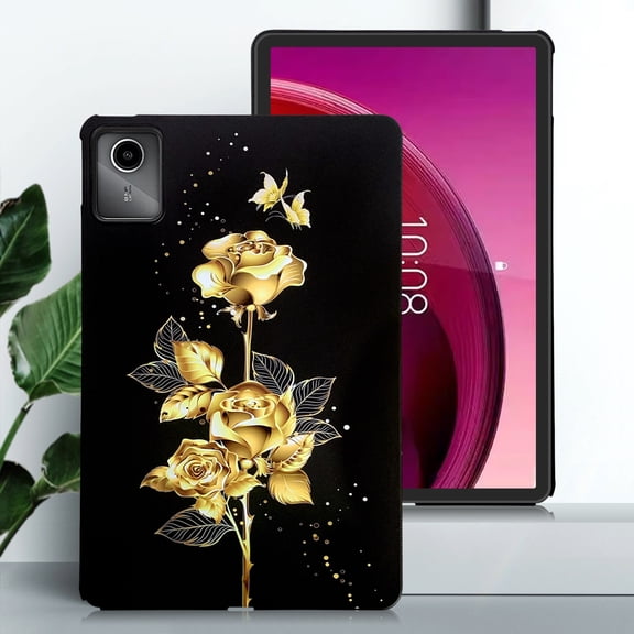 for Lenovo Tab M11 2024 Floral Pattern Case, Luxury Ultra Slim Flexible Lightweight Anti-Fingerprint Drop Protective Heat Dissipation with Soft TPU Cover, Gold Butterfly Rose