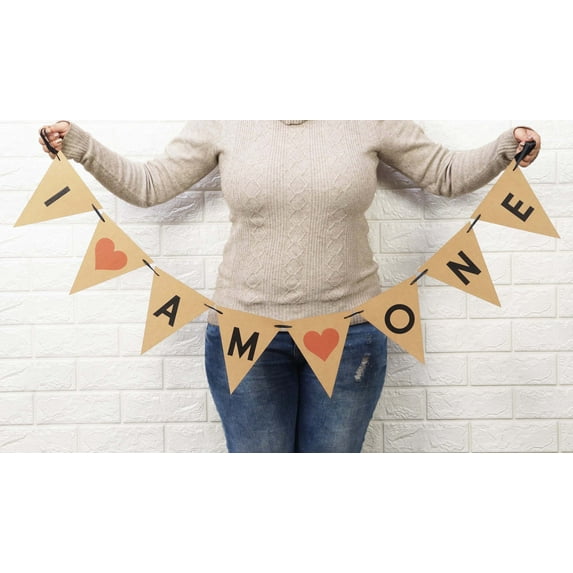 Inkdotpot Ready To Hang I Am One Rustic Kraft Bunting Pre Strung Kids Birthday Decoration Pennant Bunting Banner Flags Party Supplies