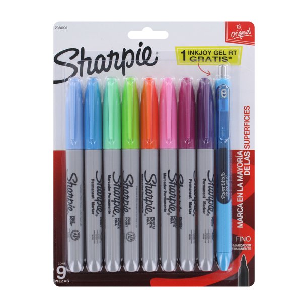 Sharpie Permanent Markers, Fine Point, Assorted Fun Colors, 8Count + 1 Paper Mate InkJoy Gel