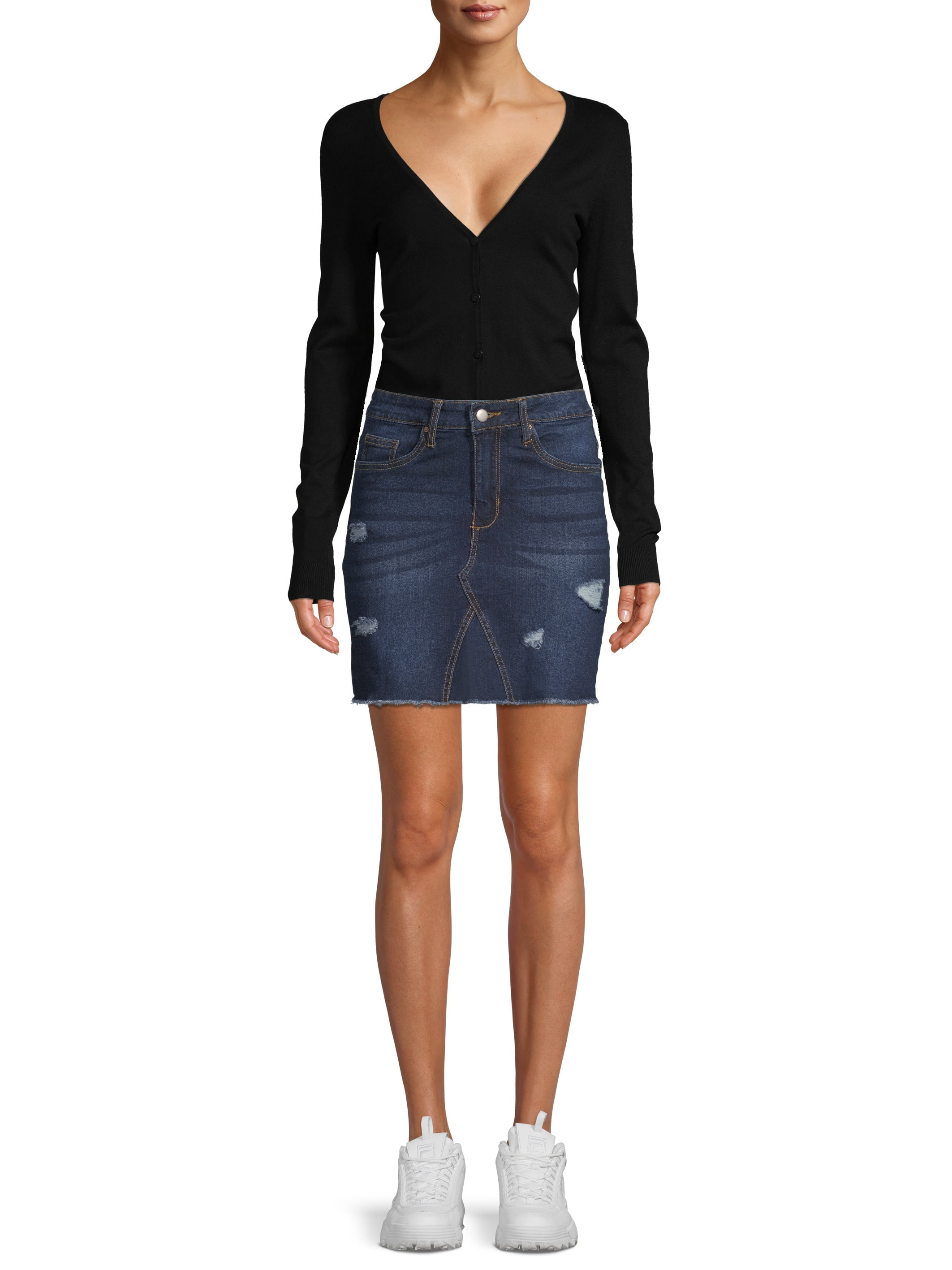 destructed denim skirt