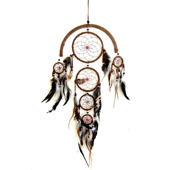OMA Dream Catcher Brown Feather Dreamcatcher Tiger Eye Beads & Suede Dreamcatcher - 26" Long x 12" Diameter Brand