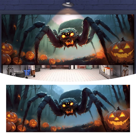 Bannière de Garage Robuste pour Amateurs, Signalisation Décorative Durable avec Bords Renforcés et Matériau Résistant aux Intempéries pour Usage Intérieur et Extérieur, Grand Format, Affichage à Thème Halloween (Sytle C-480X210Cm) 3788