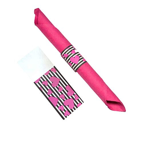 The French Concept Decorative SelfAdhesive Paper Napkin Bands (Pink Hearts, 40)